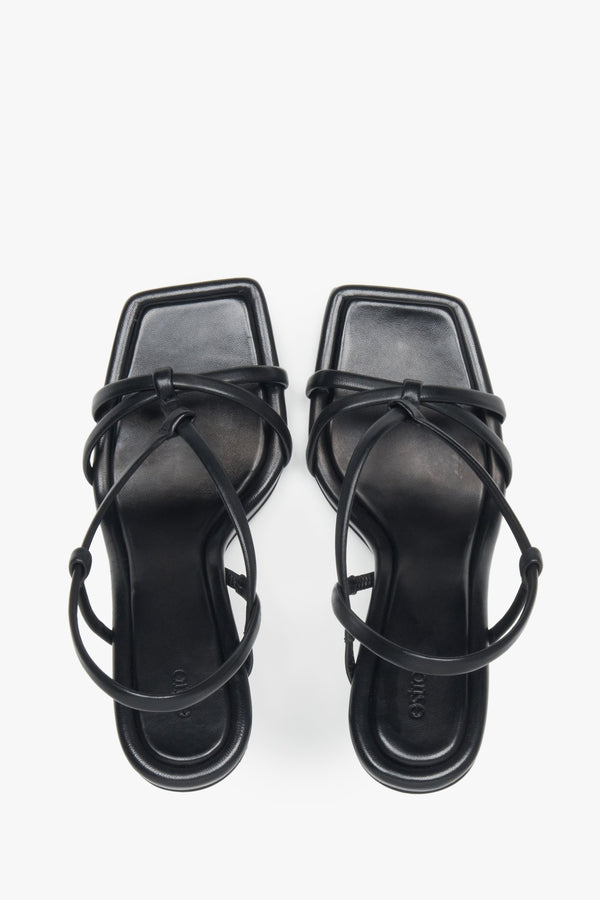 Women’s black high-heeled sandals in genuine leather by Estro – top view.