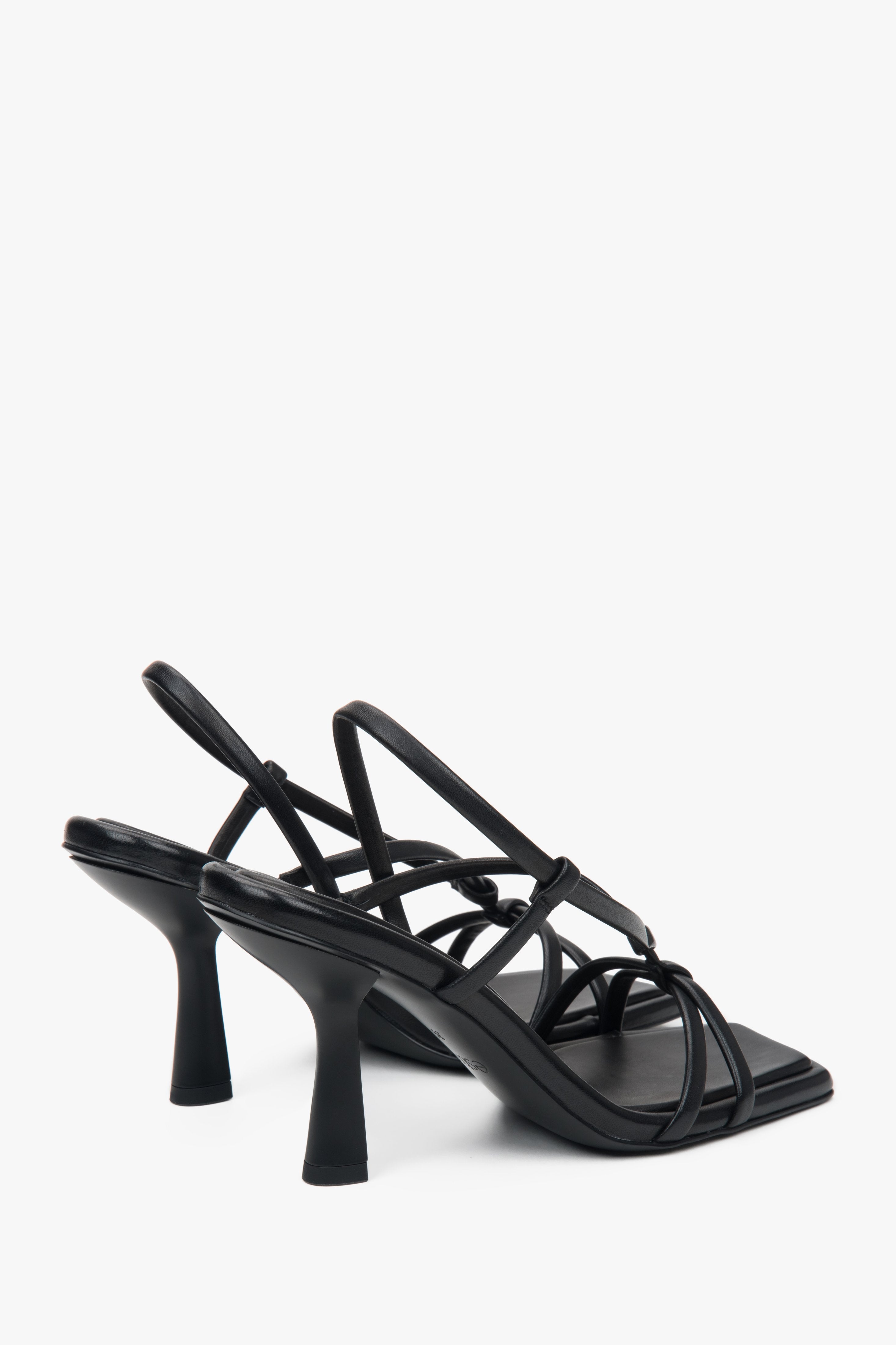Women’s black high-heeled sandals in genuine leather by Estro.