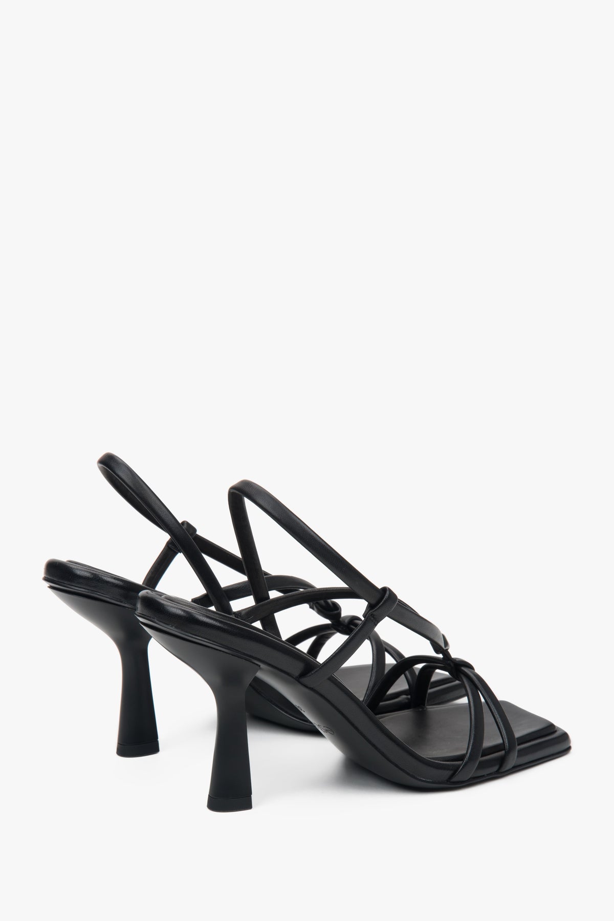 Women’s black high-heeled sandals in genuine leather by Estro.