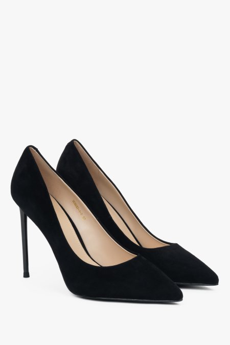 Women's black stilettos made of natural velvet, perfect for spring and summer.