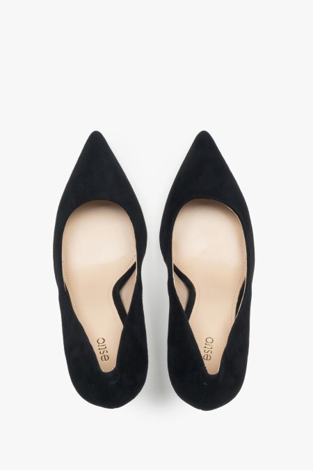 Women's Estro stilettos with a pointed toe in black.