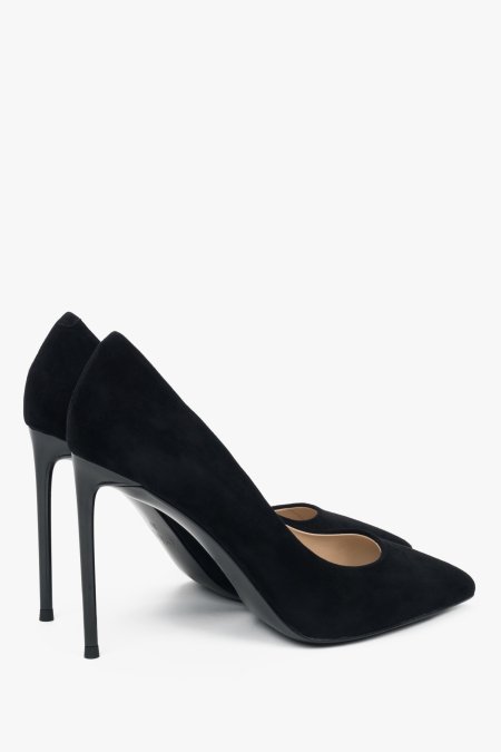 Women's black natural velour stilettos with a high heel.
