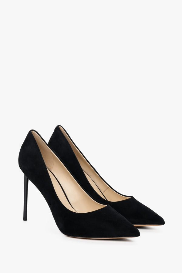 Women's black stilettos made of natural velvet, perfect for spring and summer.