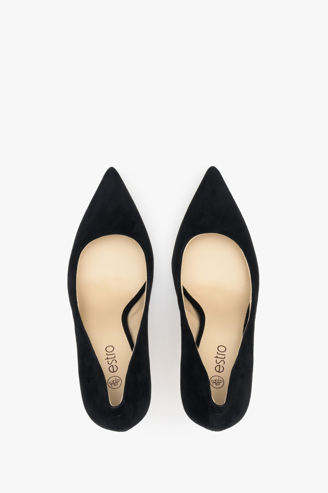 Women's Estro stilettos with a pointed toe in black.