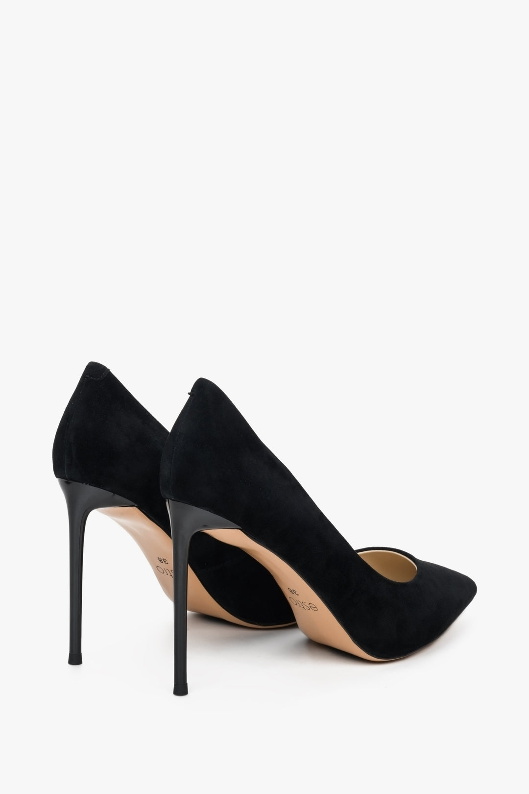 Women's black natural velour stilettos with a high heel.
