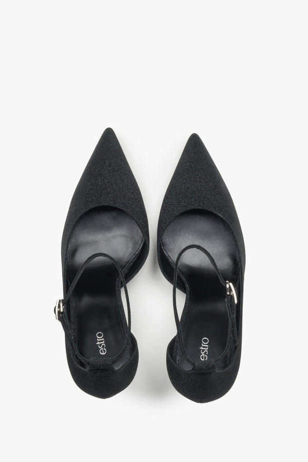 Black women’s high-heeled shoes Estro, with a buckle.