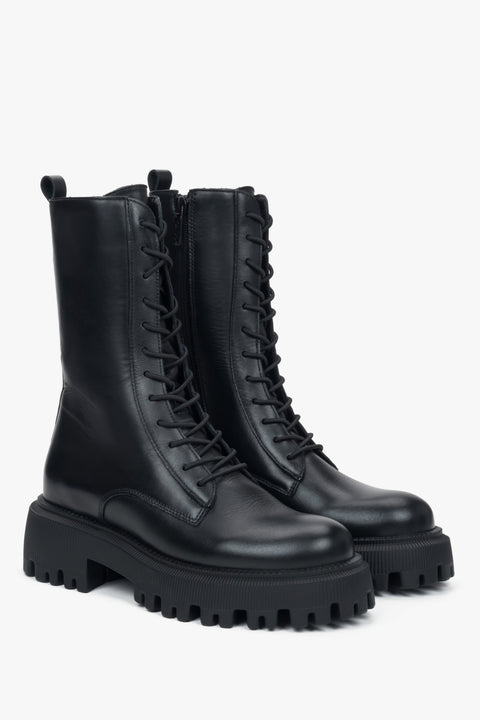 Sleek black high-top ankle boots from Estro, crafted in premium Italian leather for timeless elegance.