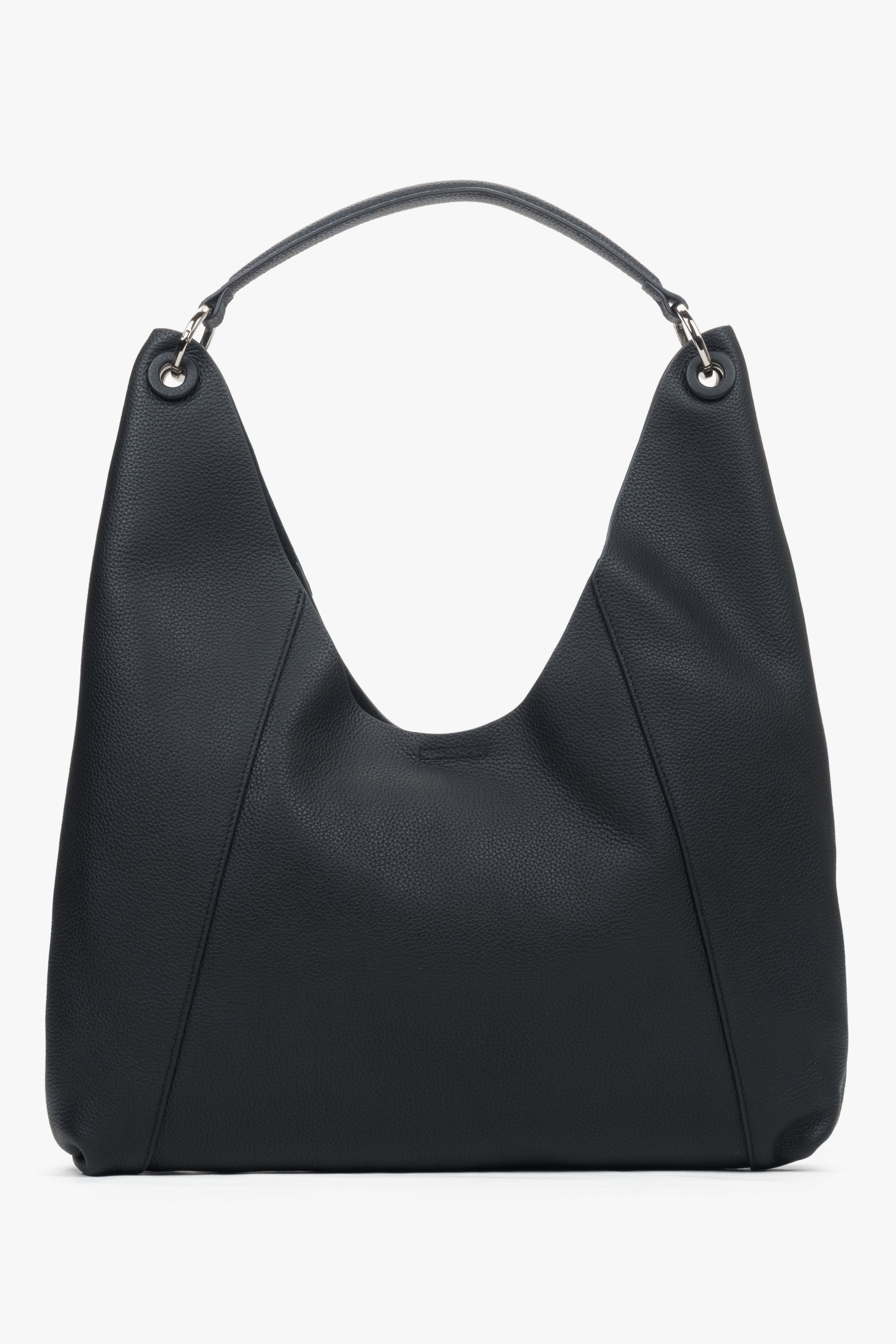 Spacious black hobo bag for women in genuine leather with soft reinforced handles.