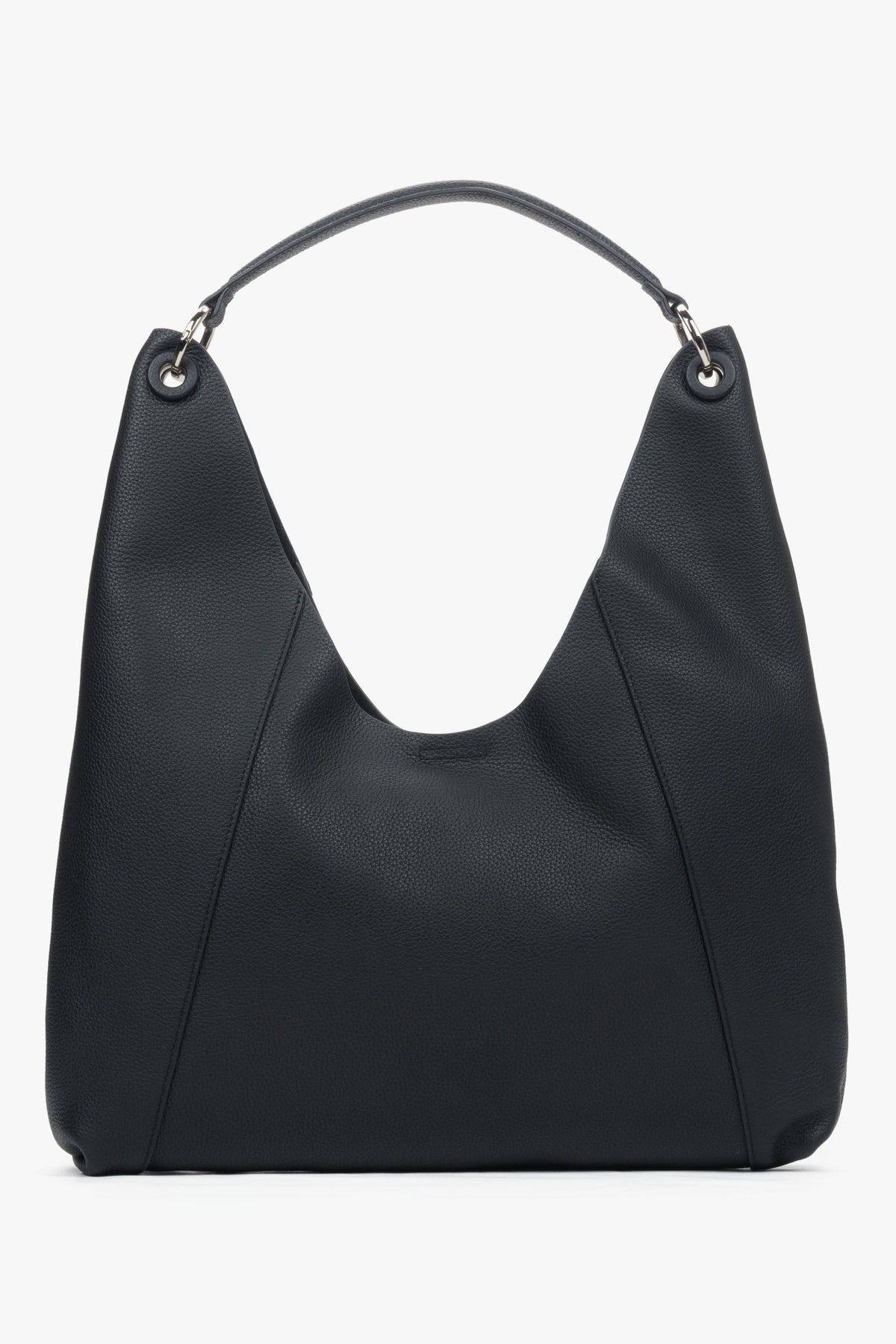 Spacious black hobo bag for women in genuine leather with soft reinforced handles.