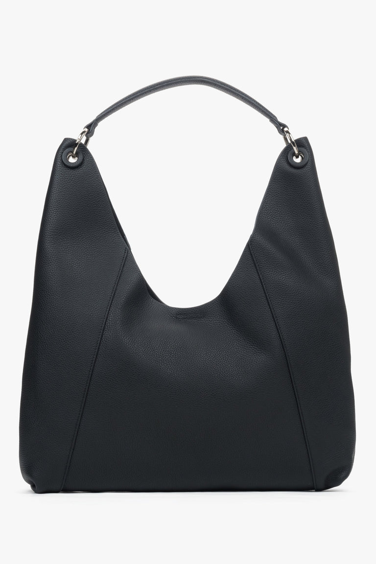 Spacious black hobo bag for women in genuine leather with soft reinforced handles.