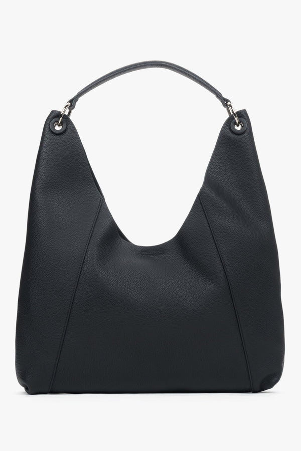 Spacious black hobo bag for women in genuine leather with soft reinforced handles.