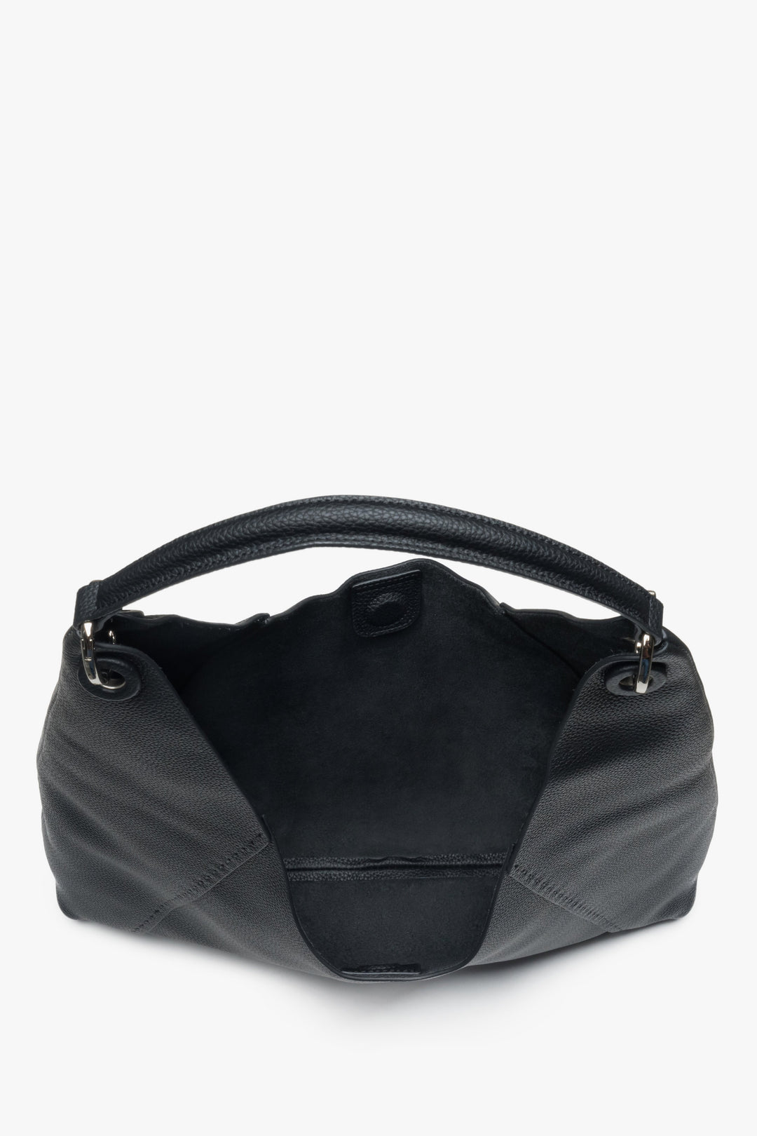 Elegant black hobo bag with roomy interior, perfect for A4 documents and daily use, Estro.