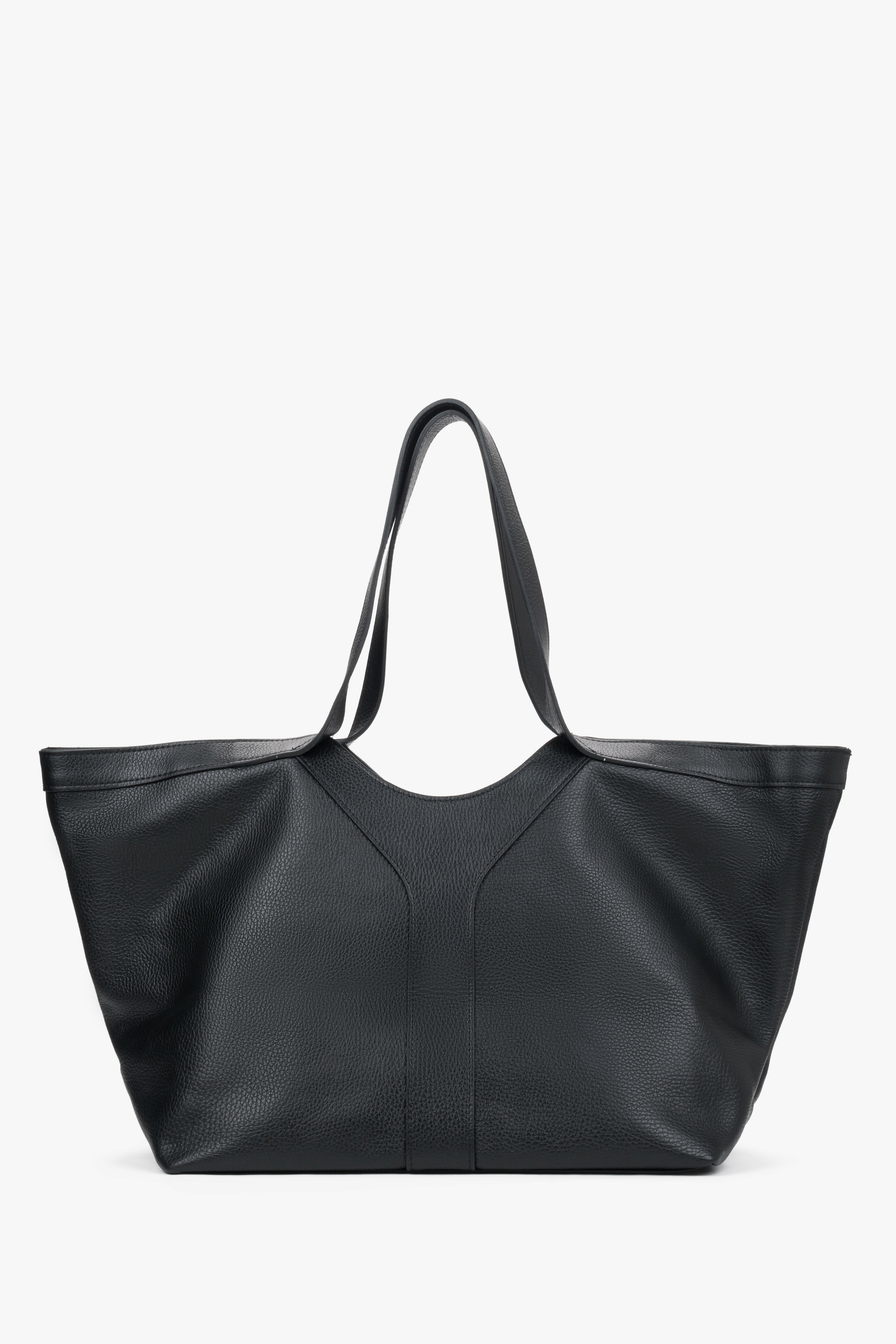 Women’s Black Italian Premium Genuine Leather Shopper Bag Estro ER00120420.