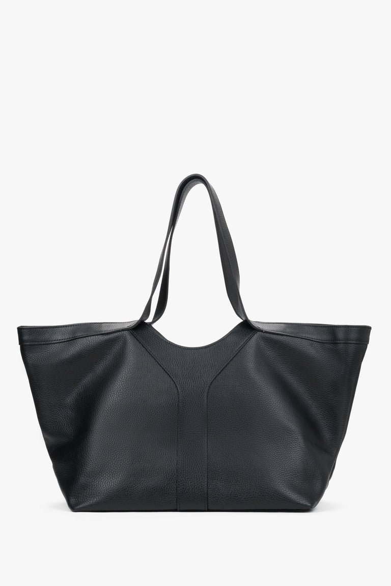 Women’s Black Italian Premium Genuine Leather Shopper Bag Estro ER00120420.