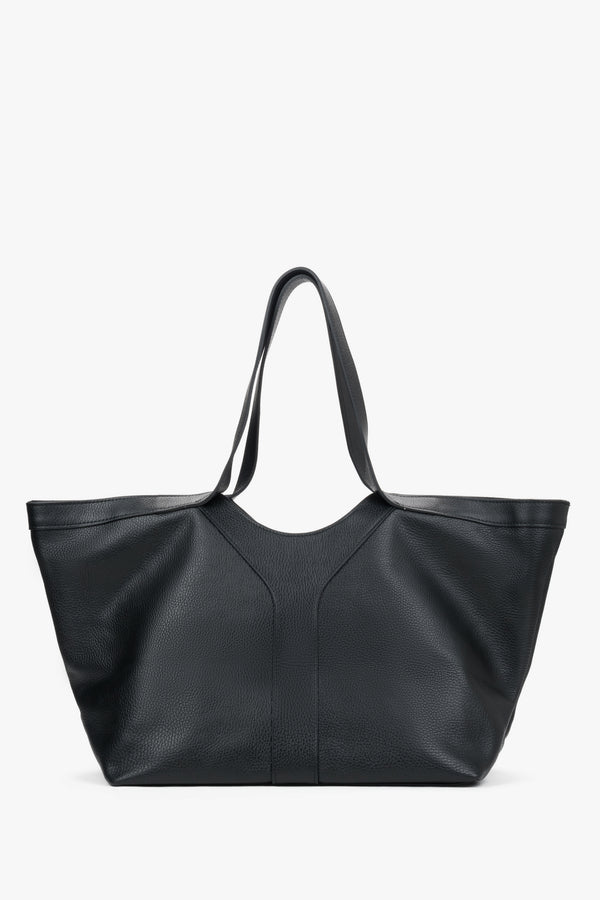 Women’s Black Italian Premium Genuine Leather Shopper Bag Estro ER00120420.