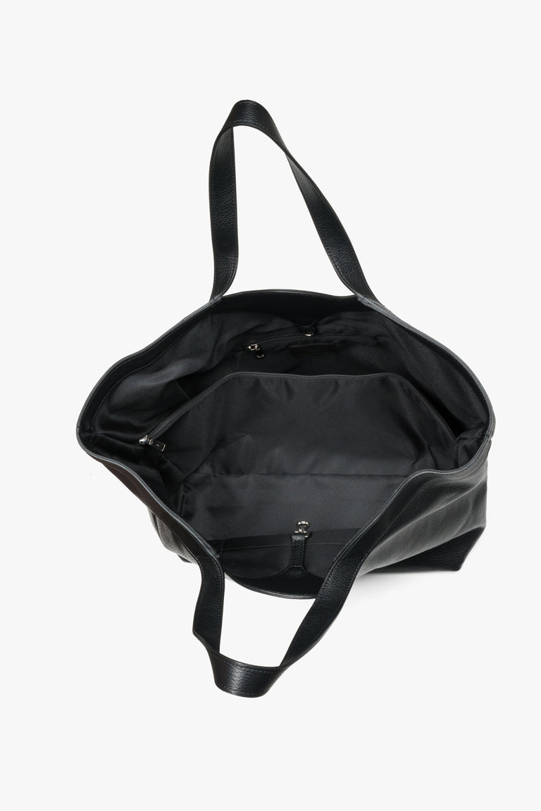 Women’s black Italian premium genuine leather shopper bag Estro.