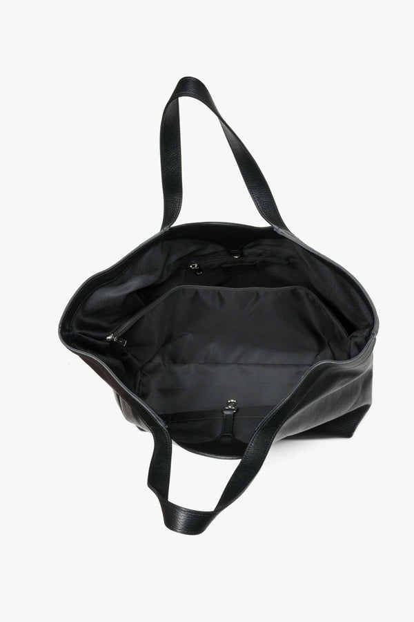 Women’s black Italian premium genuine leather shopper bag Estro.