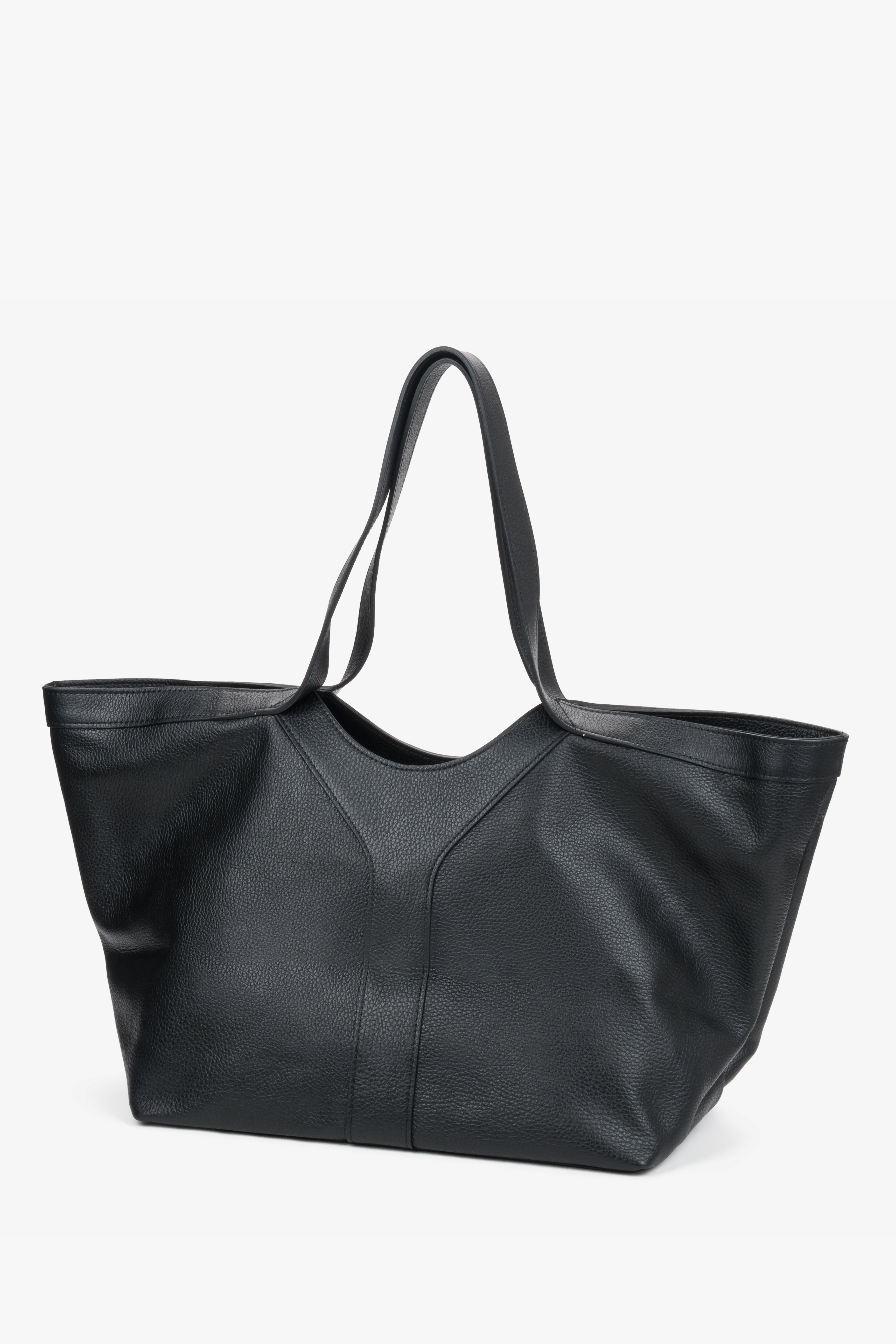Women’s shopper bag, black, Italian premium genuine leather, Estro.