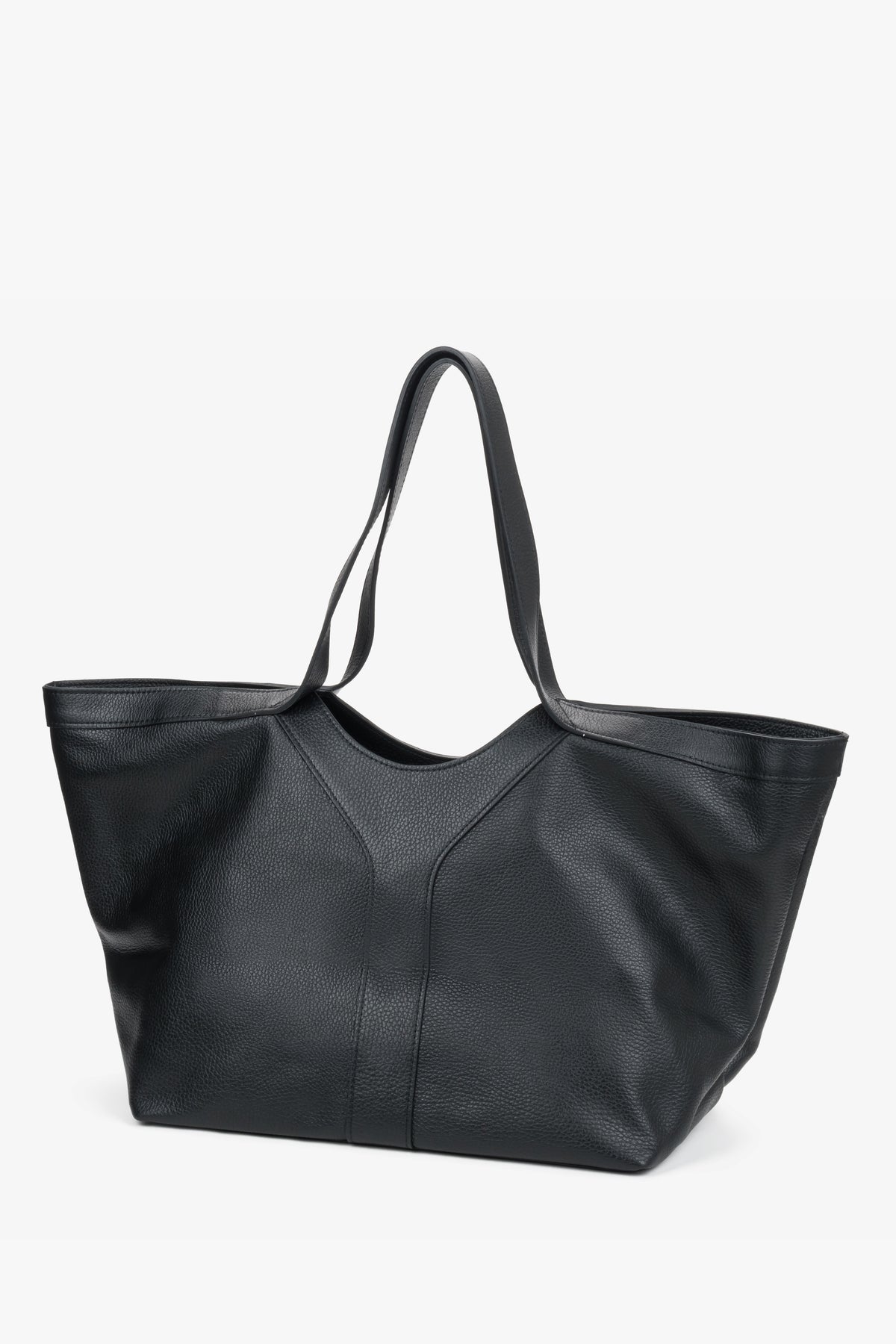 Women’s shopper bag, black, Italian premium genuine leather, Estro.