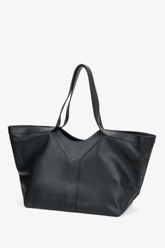 Women’s shopper bag, black, Italian premium genuine leather, Estro.