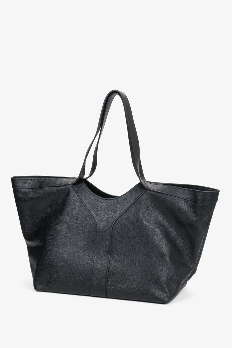 Women’s shopper bag, black, Italian premium genuine leather, Estro.