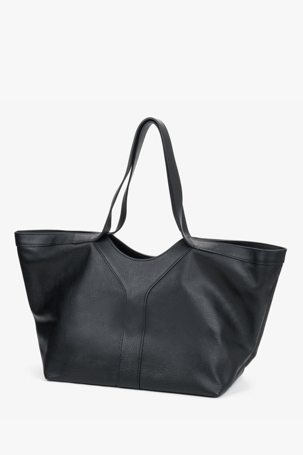 Women’s shopper bag, black, Italian premium genuine leather, Estro.