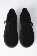 Women's Black Italian Premium Genuine Velour Ballerina Flats with Fur Lining Estro ER00120445.