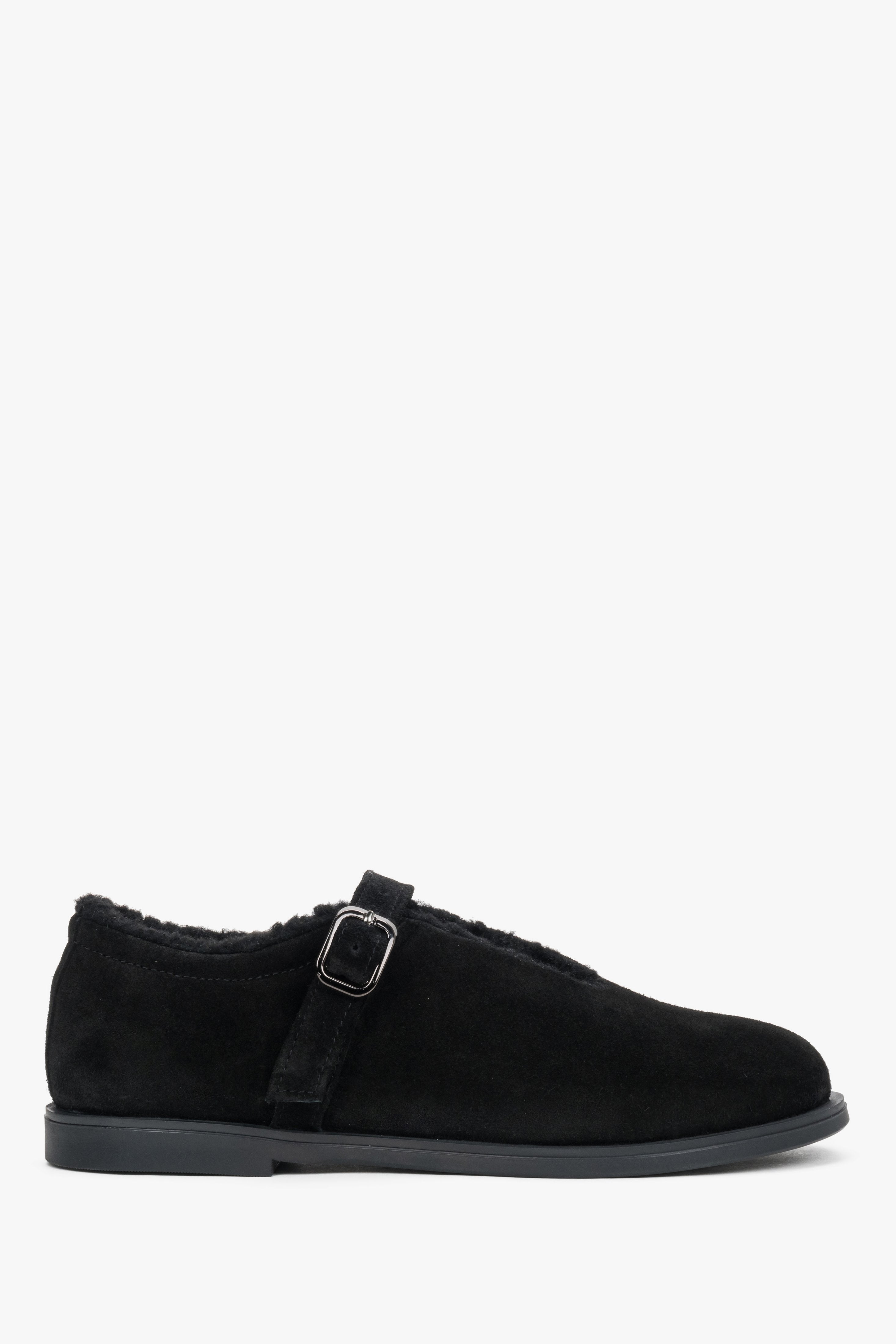 Women’s black ballerina flats made of premium Italian genuine velour with fur lining Estro.