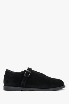 Women’s black ballerina flats made of premium Italian genuine velour with fur lining Estro.