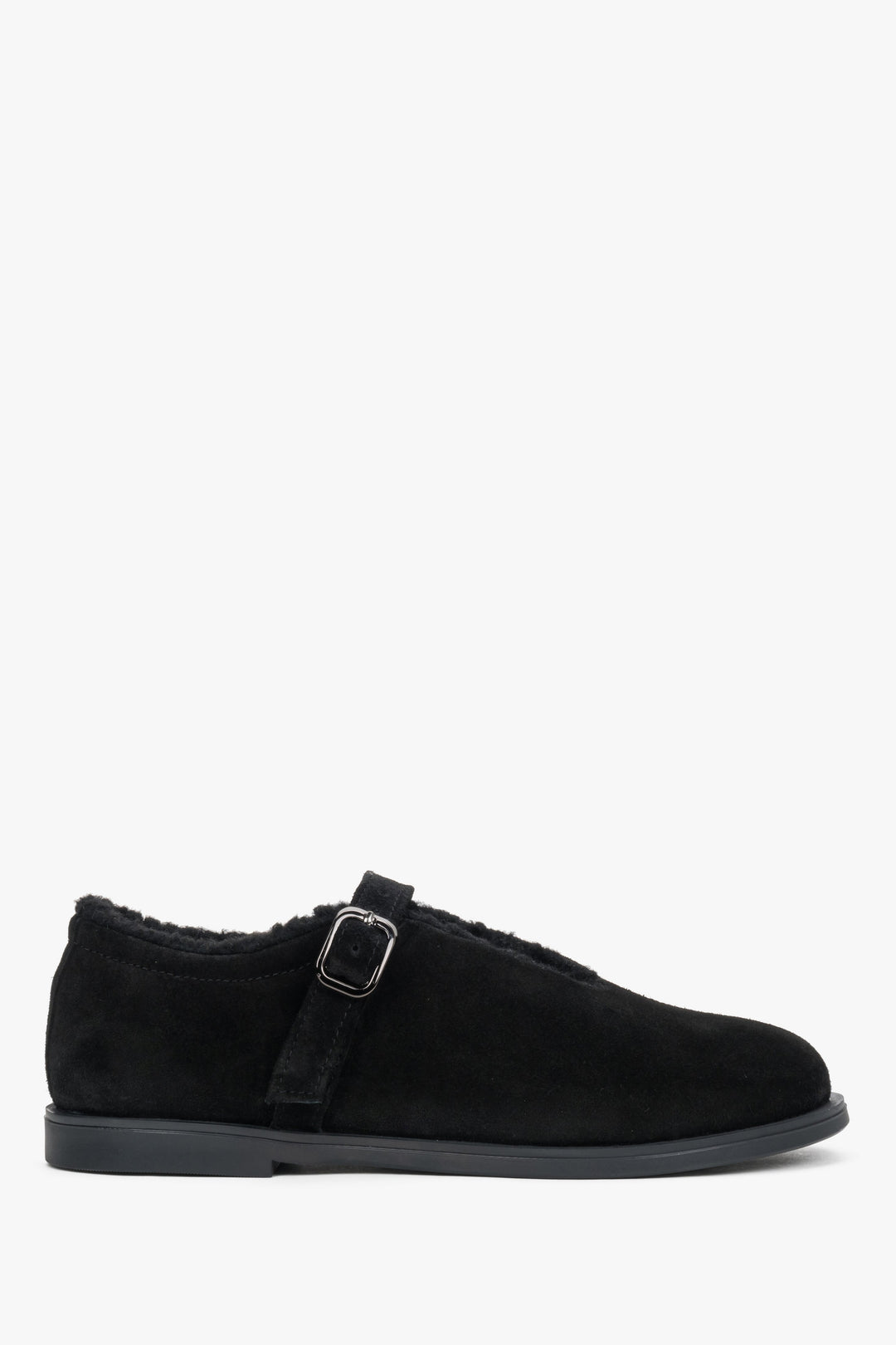 Women’s black ballerina flats made of premium Italian genuine velour with fur lining Estro.