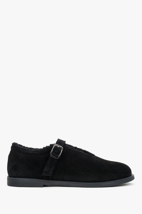 Women’s black ballerina flats made of premium Italian genuine velour with fur lining Estro.