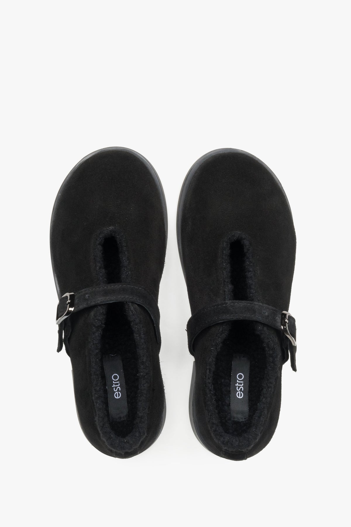 Classic black women’s ballerina flats made of luxurious Italian velour with fur lining Estro.