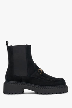 Women's Black Italian Velour Chelsea Boots with Gold Buckle Estro ER00118381.