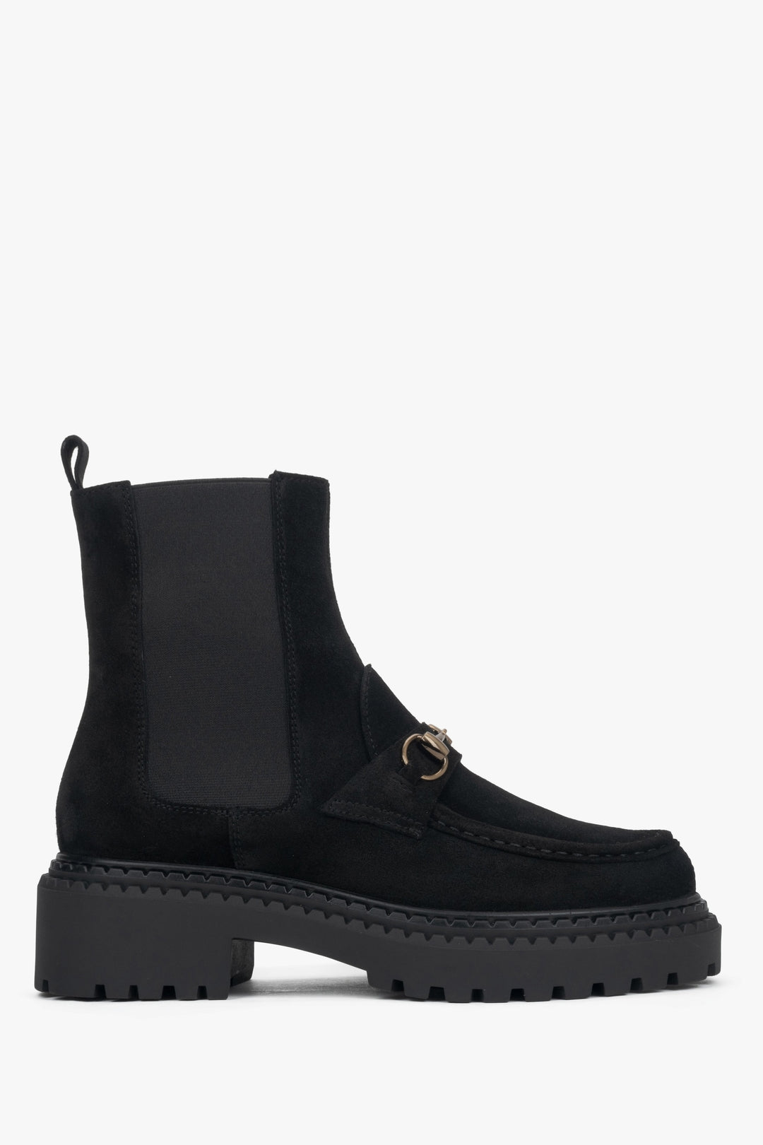 Women's Black Italian Velour Chelsea Boots with Gold Buckle Estro ER00118381.