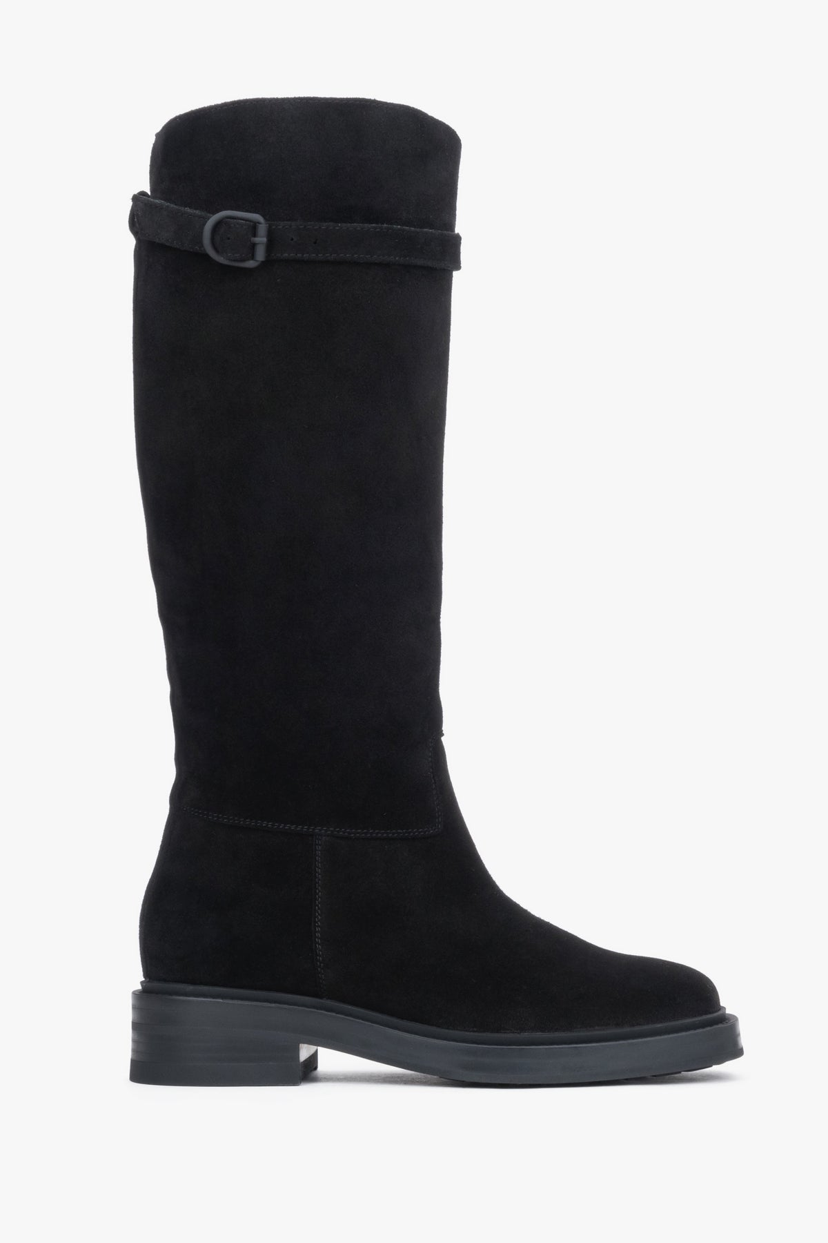 Women's Black Knee-High Boots in Premium Italian Genuine Velour Estro ER00120485.