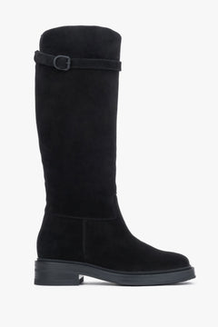 Women's Black Knee-High Boots in Premium Italian Genuine Velour Estro ER00120485.