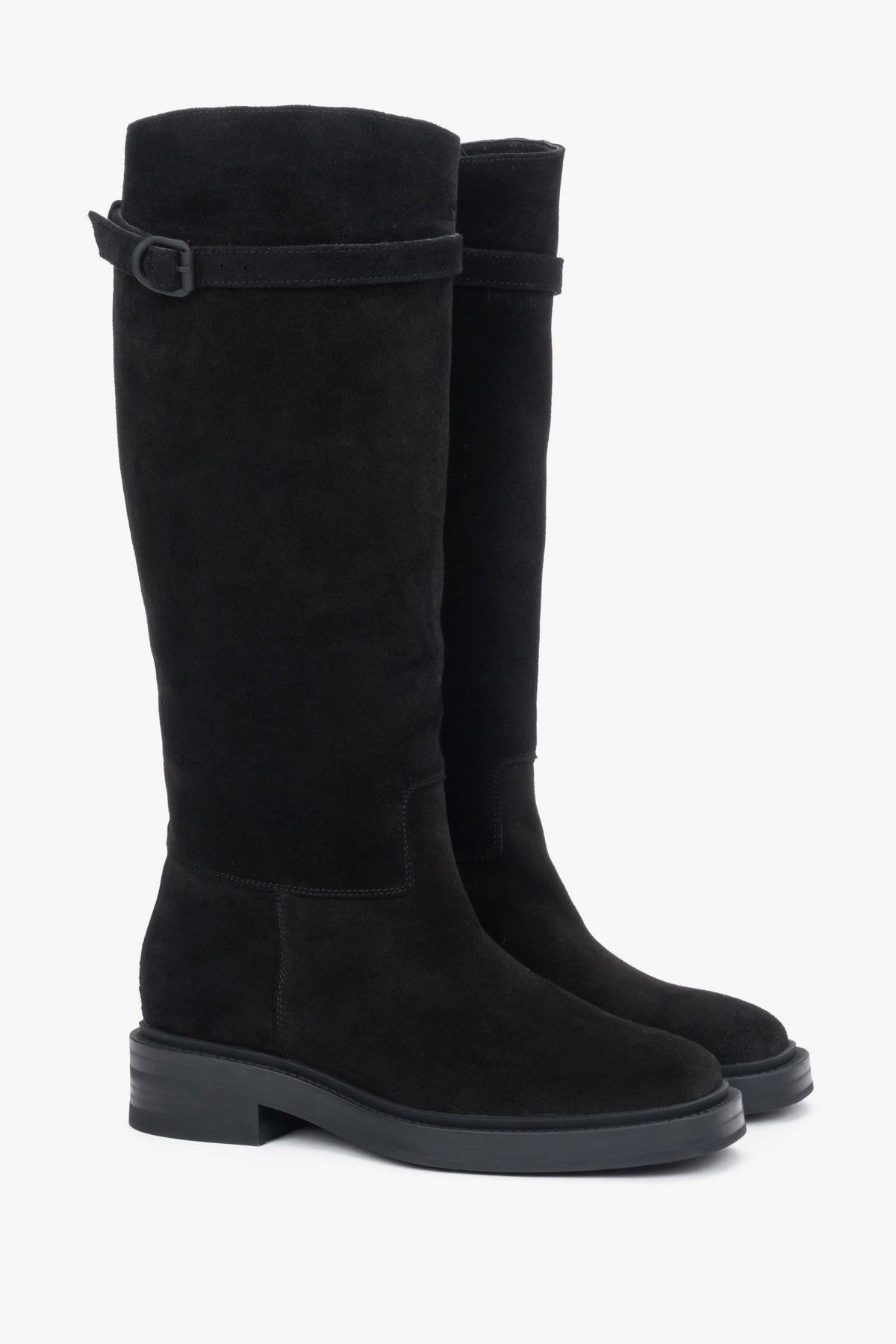 Women's black knee-high boots in premium Italian genuine suede by Estro.