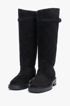 Women's black knee-high boots in premium Italian genuine velour by Estro.