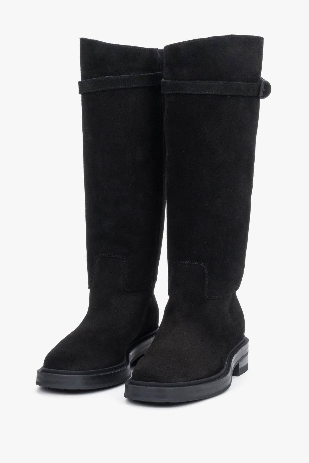 Women's black knee-high boots in premium Italian genuine velour by Estro.
