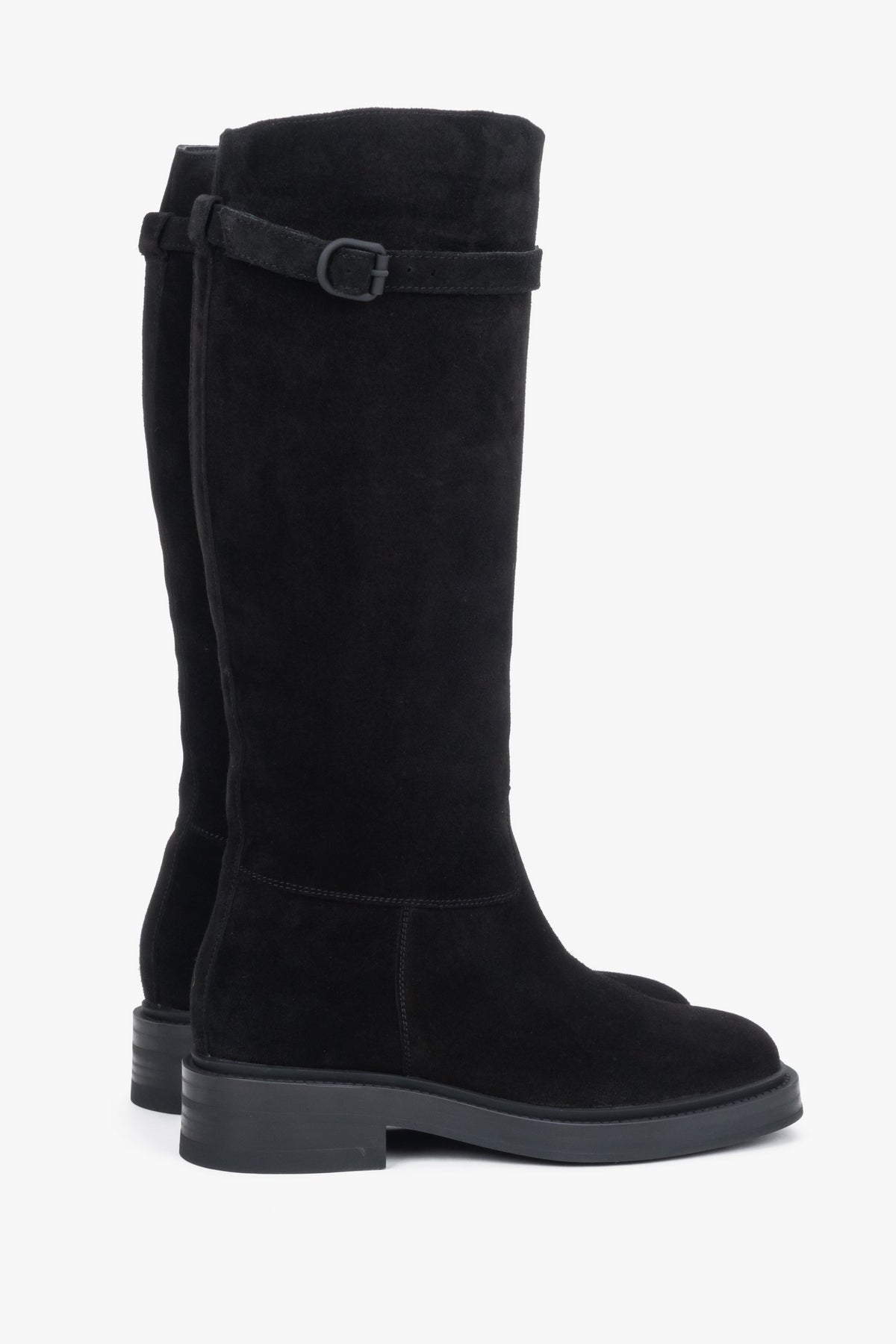 Women's elegant black knee-high boots with a premium velour upper by Estro.