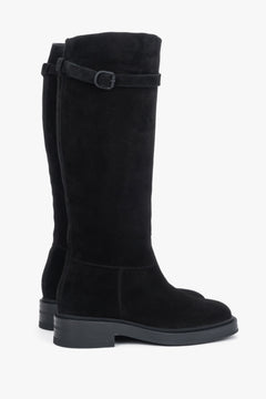 Women's elegant black knee-high boots with a premium velour upper by Estro.
