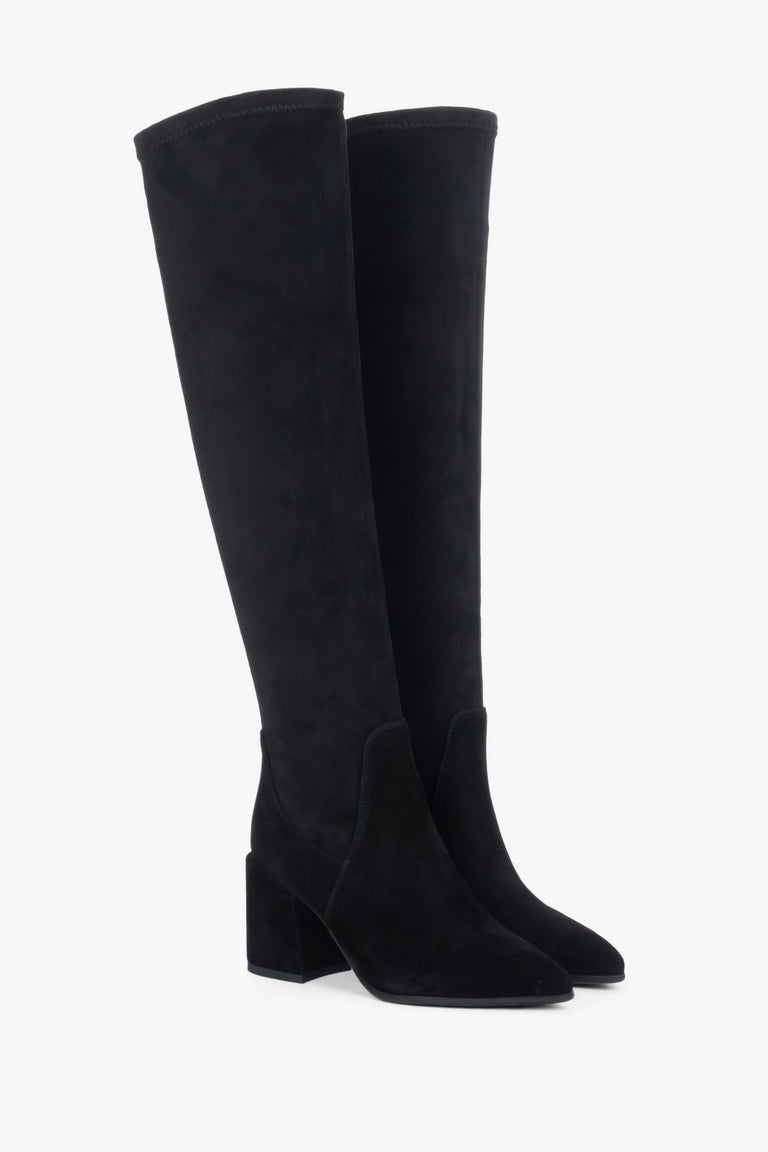 High black women’s boots made of natural velour.