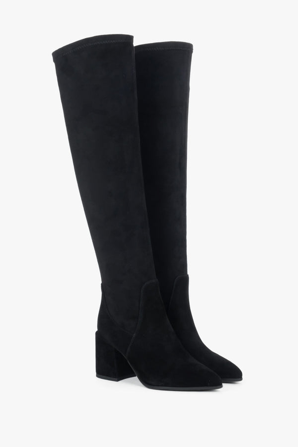 High black women’s boots made of natural velour.