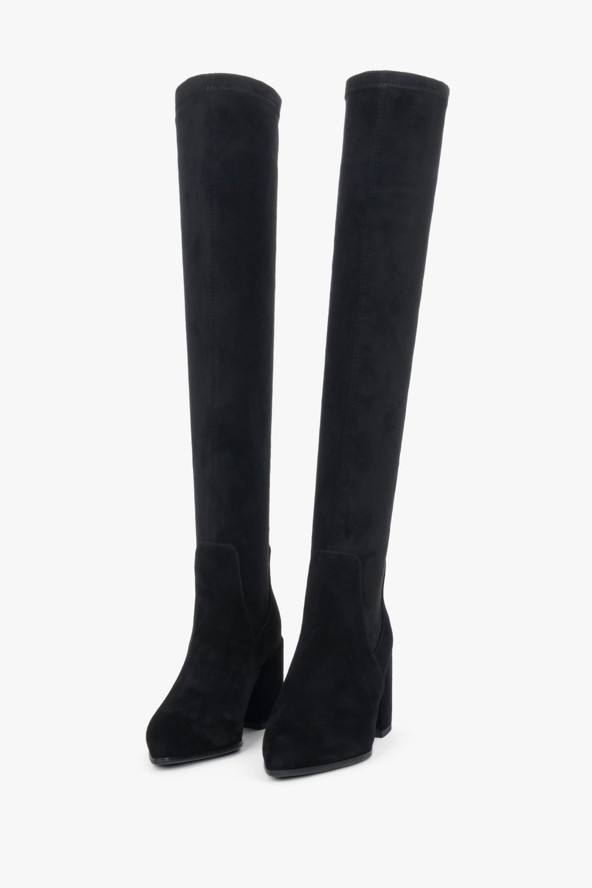 Women’s high black boots made of natural velour Estro.
