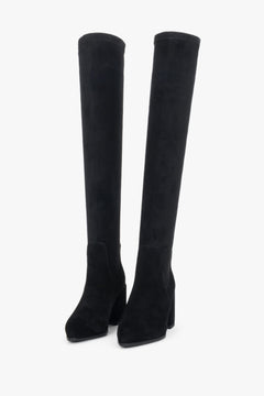 Women’s high black boots made of natural velour Estro.