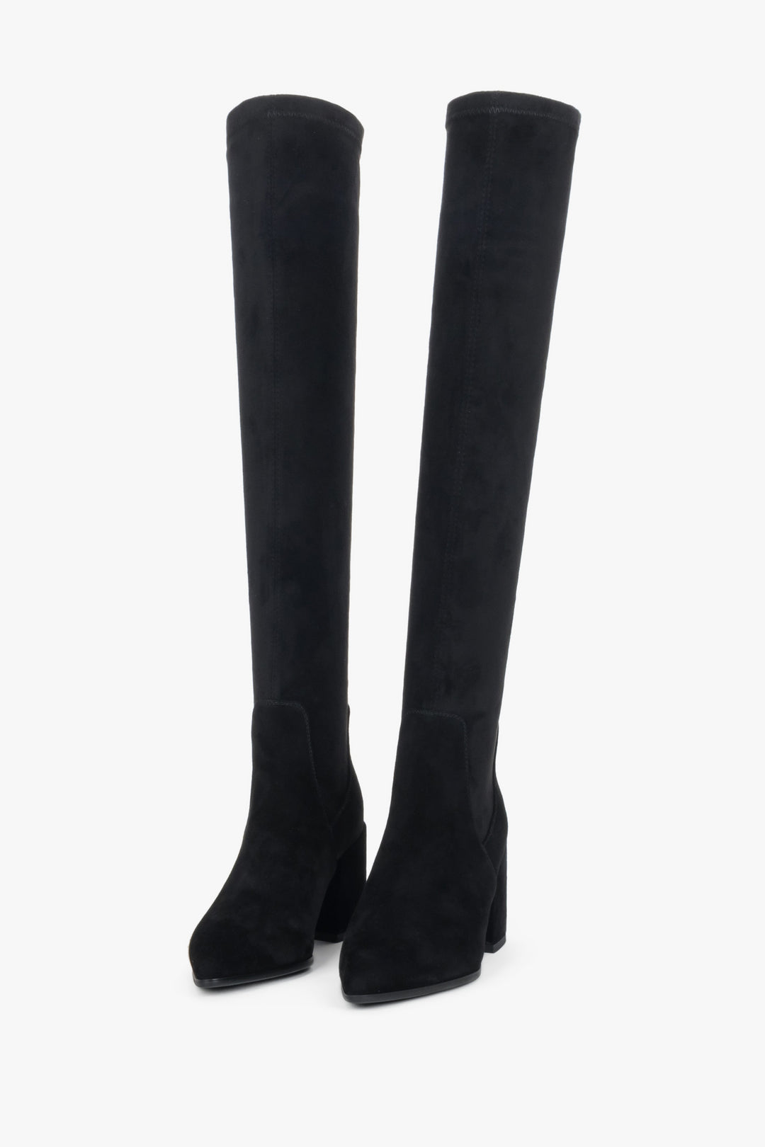 Women’s high black boots made of natural velour Estro.