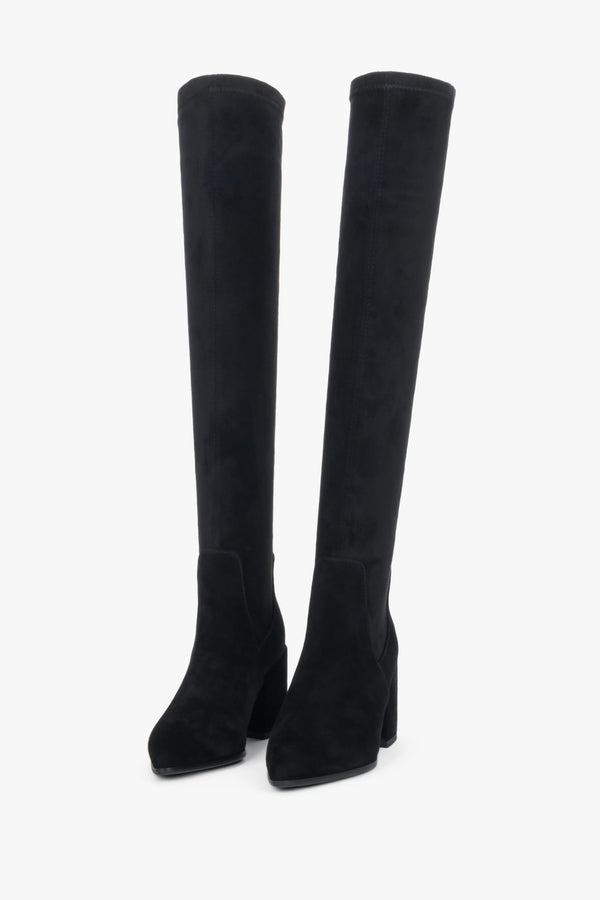 Women’s high black boots made of natural velour Estro.