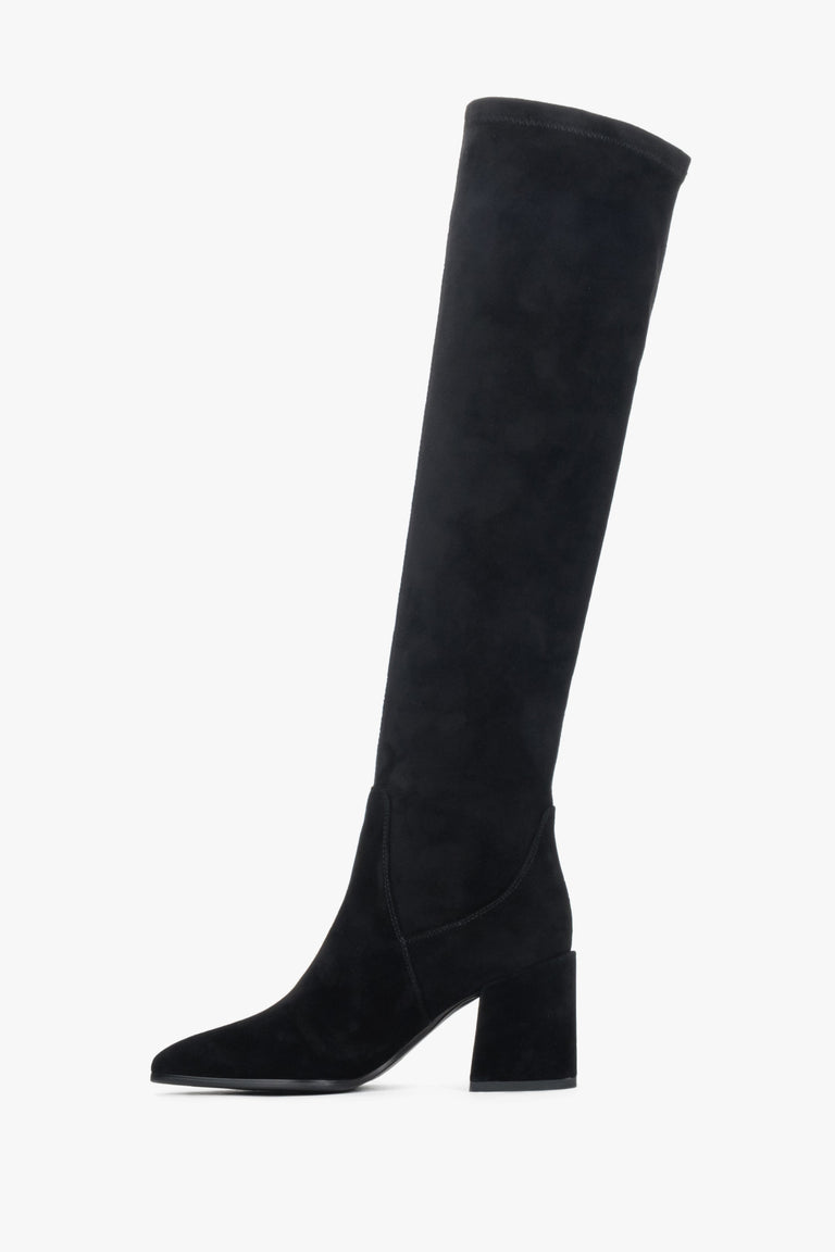Women’s high boots Estro, black, made of natural velour.