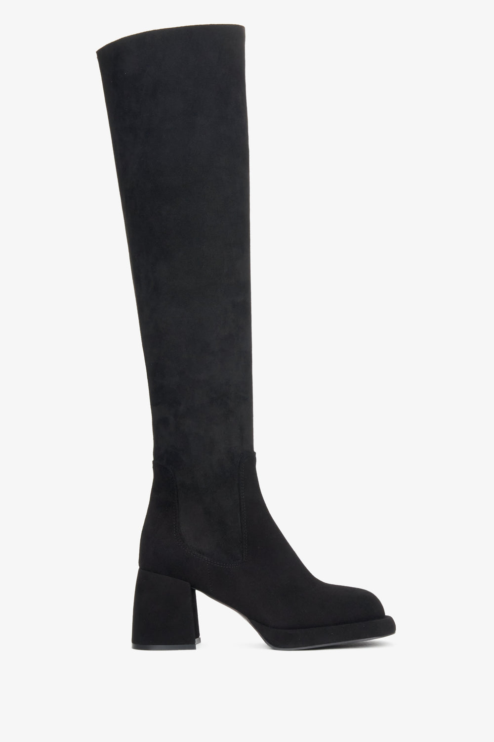Women's Black Knee-High Boots with Stretch Shaft made of Genuine Velour Estro ER00116207.