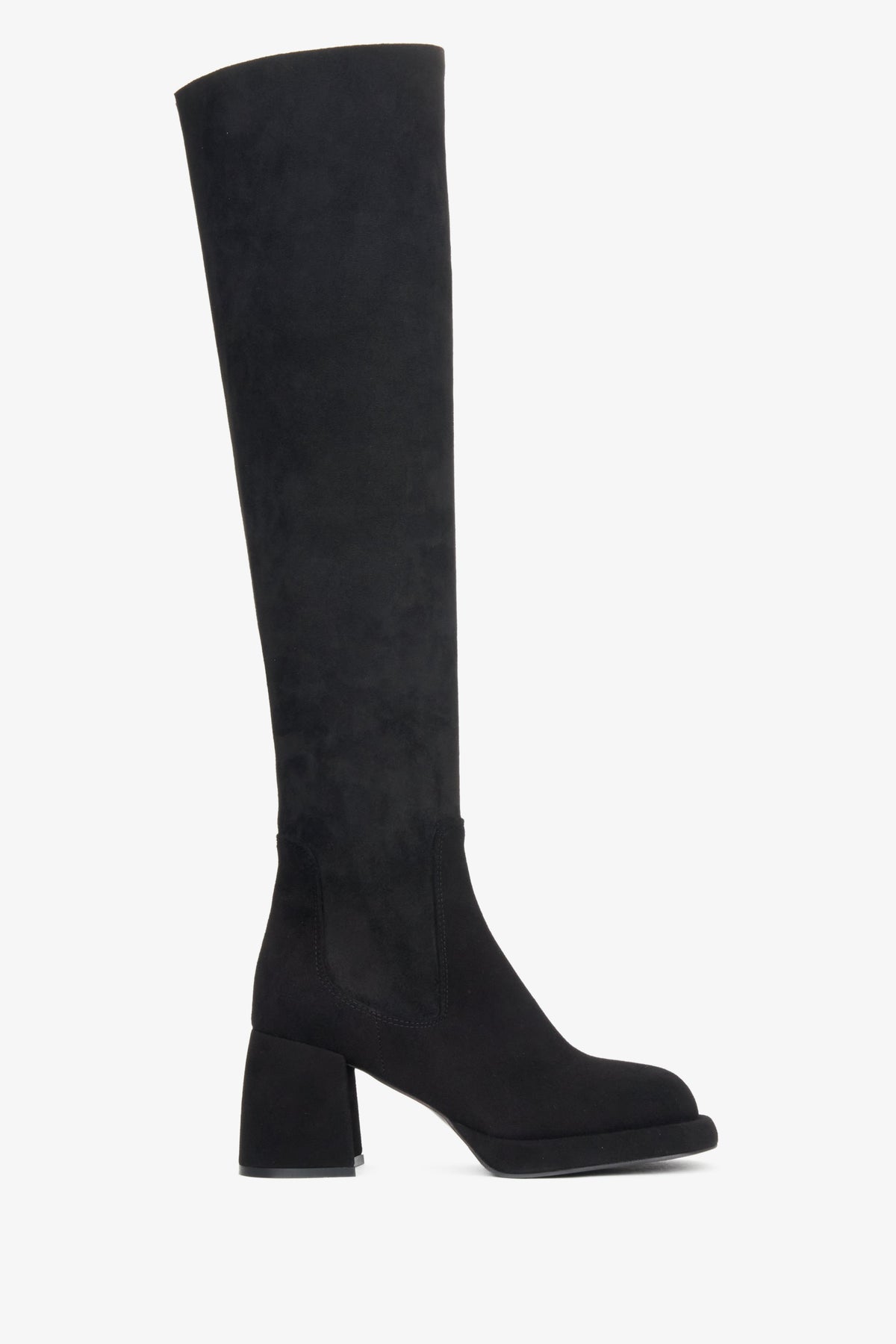 Women's Black Knee-High Boots with Stretch Shaft made of Genuine Velour Estro ER00116207.